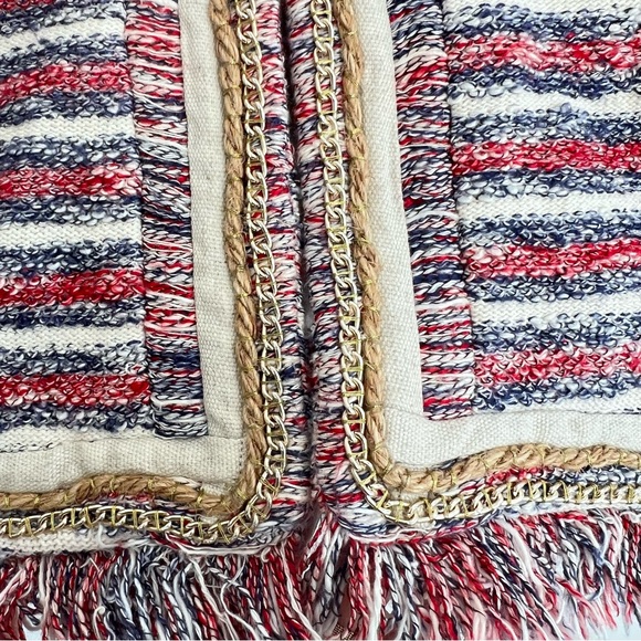 ANTHROPOLOGIE x Boston Proper Multicolor Tweed Striped Fringe Chain Jacket Sz 2 - Picture 6 of 16